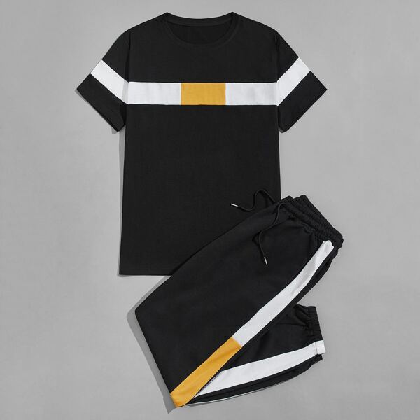 

Men Color Block Tee & Sweatpants, Black