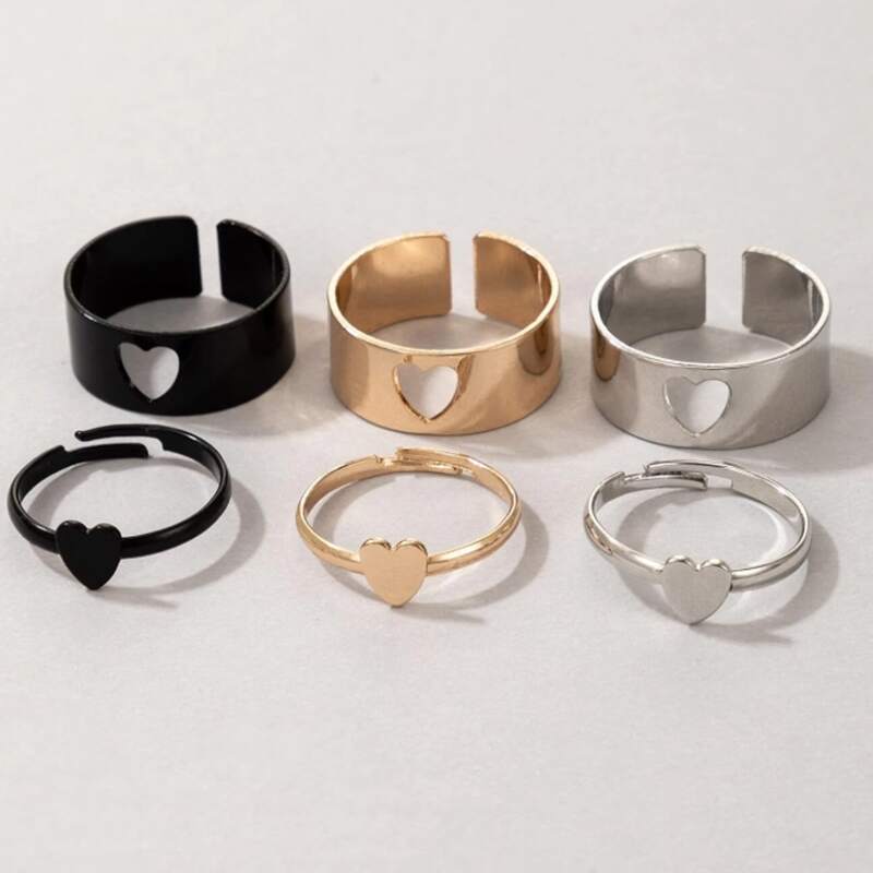 

6pcs Heart Decor Ring, Multicolor
