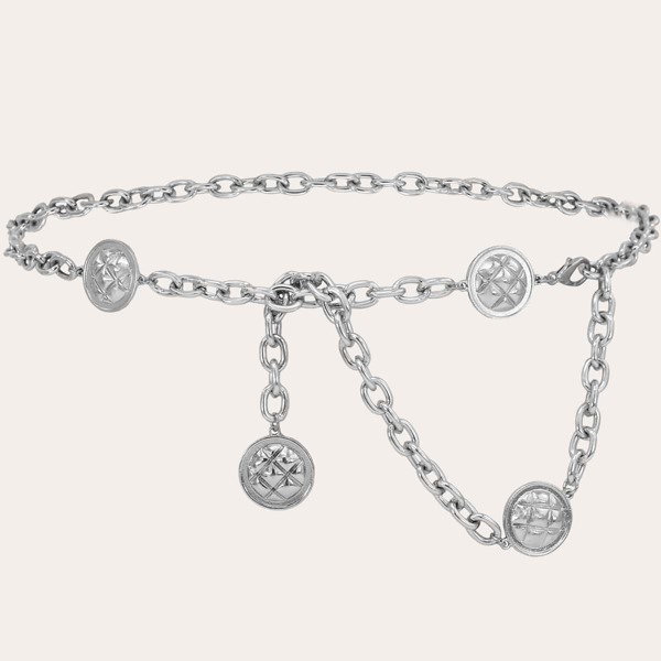 

Round Charm Chain Belt, Silver