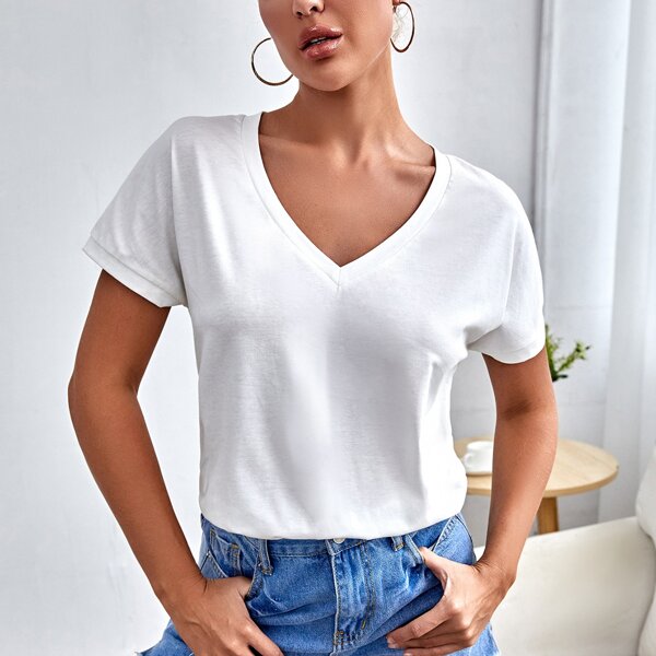

V-neck Solid Tee, White