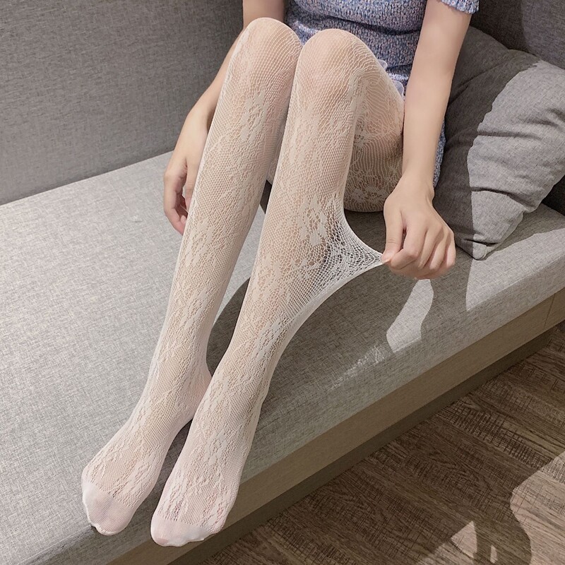 

Floral Pattern Fishnet Tights, White