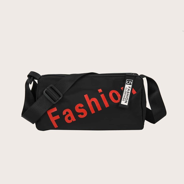 

Men Letter Graphic Crossbody Bag, Black