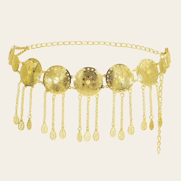 

Hollow Out Round Decor Chain Belt, Gold