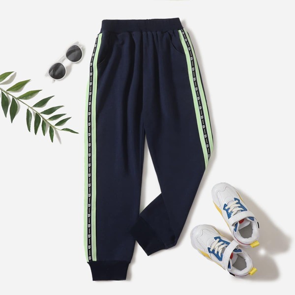 Boys Contrast Tape Sweatpants, Navy blue