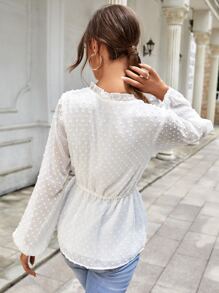 SHEIN Unity Blusa de lunares de cintura con cordón - Blanco - Ver 2
