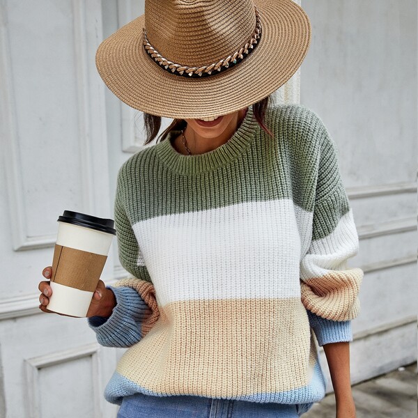 

Colorblock Drop Shoulder Sweater, Multicolor