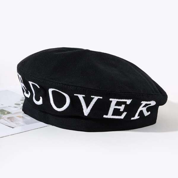 

Letter Embroidery Beret, Black