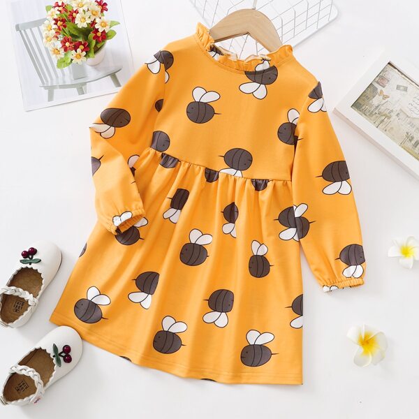 

Toddler Girls Cartoon Graphic Ruffle Neck Dress, Orange