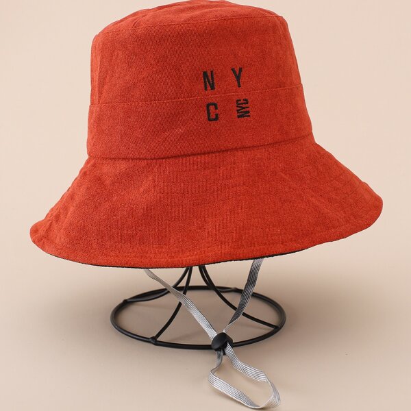 

Letter Embroidery Reversible Bucket Hat, Orange