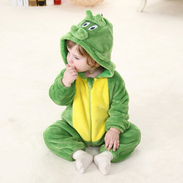 

Baby Color Block 3D Patched Flannel Costume Jumpsuit, Green