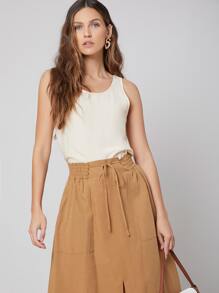 SHEIN Linen Midi A-Line Skirt - Camel - View 5