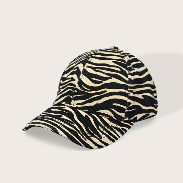 

Zebra Stripe Print Baseball Cap, Beige