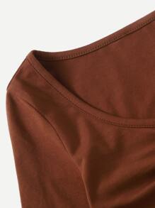 SHEIN Tops con gái Dây kéo Xù màu trơn Giải trí - Rỉ Nâu - Xem 4