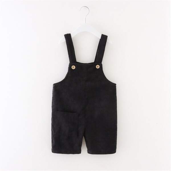 

Toddler Boys Corduroy Pocket Patched Overall Romper, Black