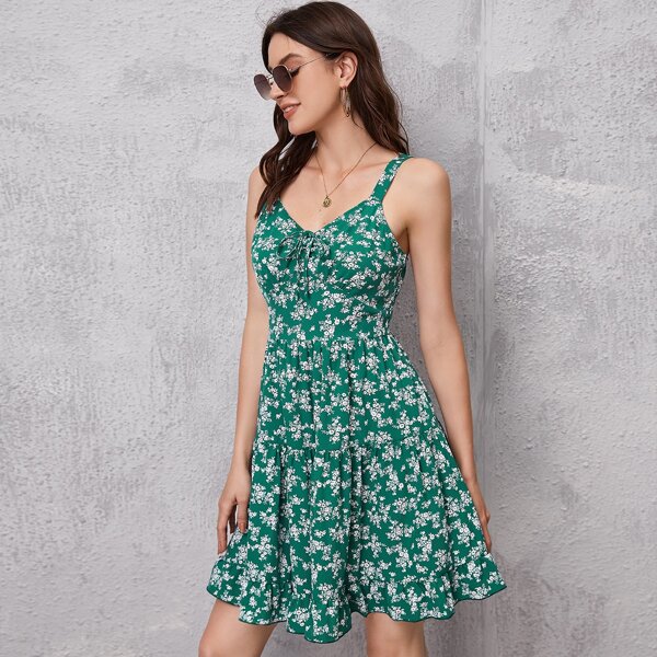 

Ditsy Floral Knot Cami Dress, Green