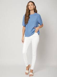 MOTF PREMIUM LINEN RAGLAN SLEEVE TOP - Blue - View 3