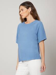 MOTF PREMIUM LINEN RAGLAN SLEEVE TOP - Blue - View 7