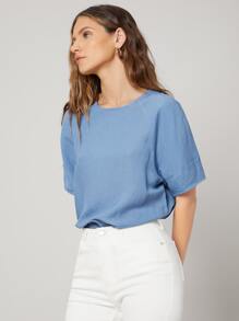 MOTF PREMIUM LINEN RAGLAN SLEEVE TOP - Blue - View 10