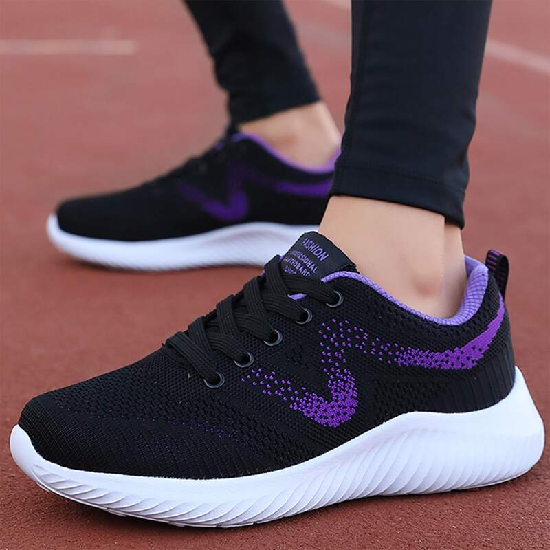 

Lace-up Front Knit Running Shoes, Black