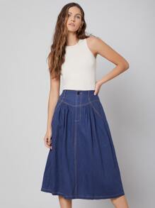 SHEIN Linen Midi Skirt - Blue - View 6