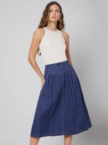 SHEIN Linen Midi Skirt - Blue - View 7