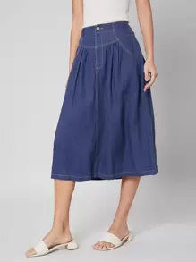 SHEIN Linen Midi Skirt - Blue - View 10