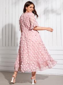 SHEIN 大碼荷葉邊袖貼花連衣裙 - 藕粉色 - 查看 2