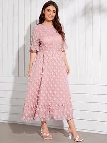 SHEIN 大碼荷葉邊袖貼花連衣裙 - 藕粉色 - 查看 3