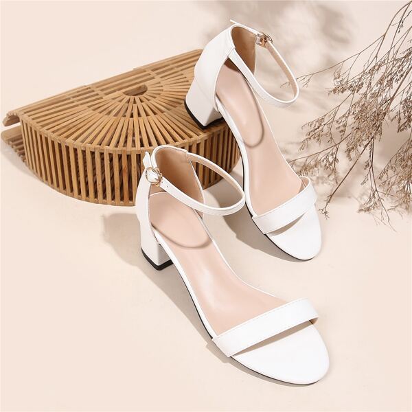 

Minimalist Ankle Strap Chunky Sandals, White
