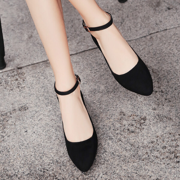 

Minimalist Ankle Strap Flats, Black