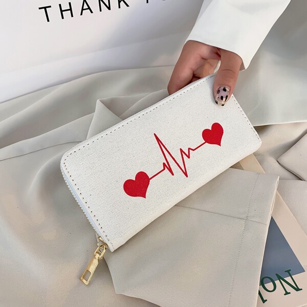 

Minimalist Heart Pattern Long Wallet, White