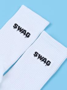 Men Letter Graphic Crew Socks - White - View 3