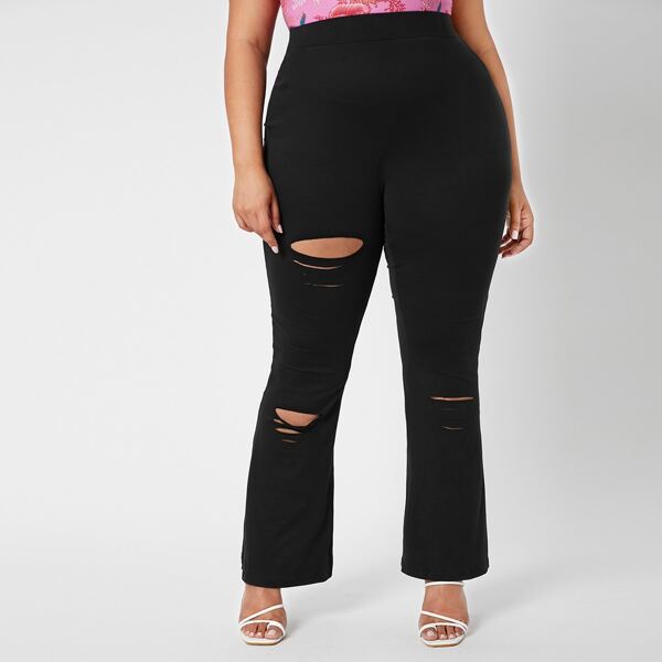 

Plus Ripped Flare Leg Pants, Black