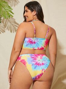 Plus Size Tie Dye Keyhole Front Bikini Set Summer Beach - Multicolor - View 2