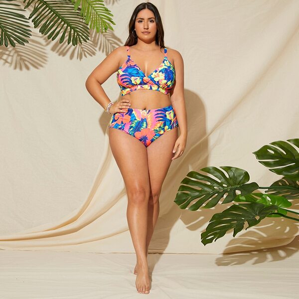 

Plus Floral & Tropical Bikini Swimsuit, Multicolor