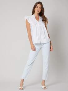 SHEIN Straight Fit Fringe Top - White - View 4