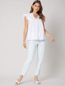 SHEIN Straight Fit Fringe Top - White - View 6