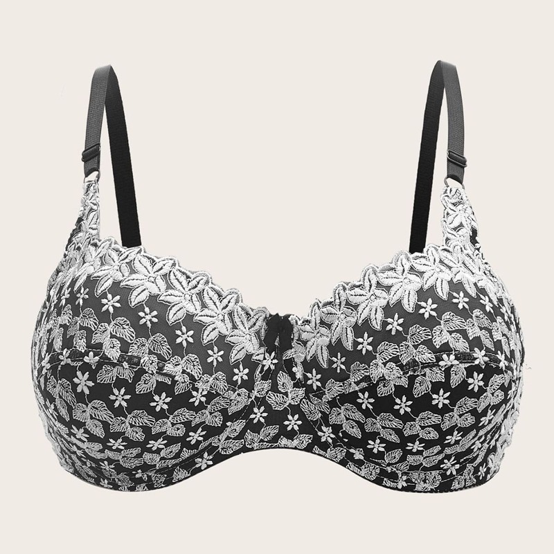 

Plus Floral Embroidered Underwire Bra, White