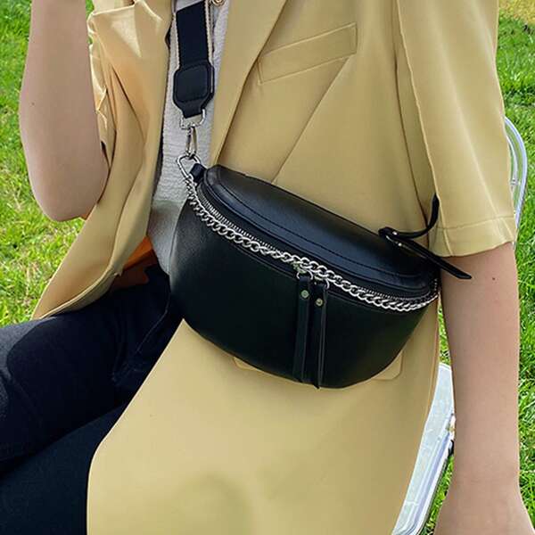 

Minimalist Chain Decor Fanny Pack, Black
