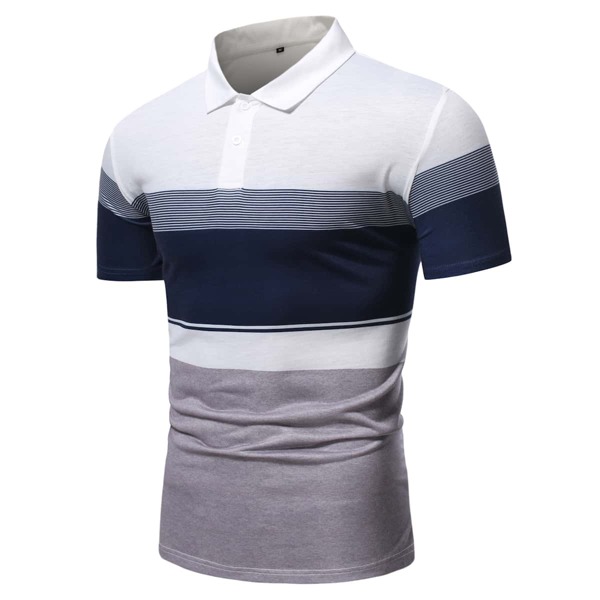 

Men Striped Color Block Polo Shirt, Multicolor