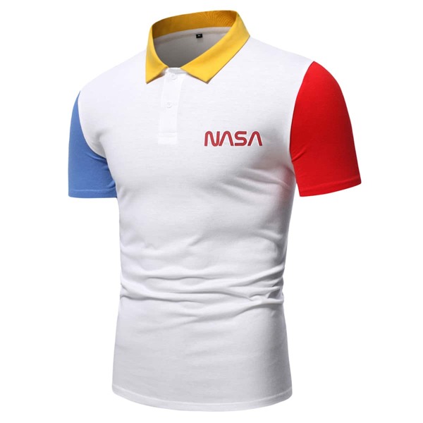 

Men Letter Print Colorblock Polo Shirt, Multicolor