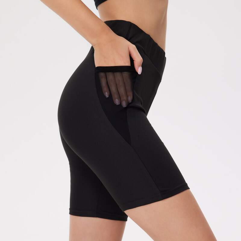 

Contrast Mesh Pocket Biker Shorts, Black