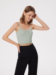Solid Ruched Bust Ribbed Crop Cami - Mint Green - View 7