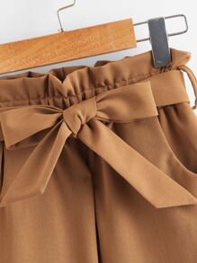 SHEIN 女孩腰帶紙袋褲 - 棕色 - 查看 3