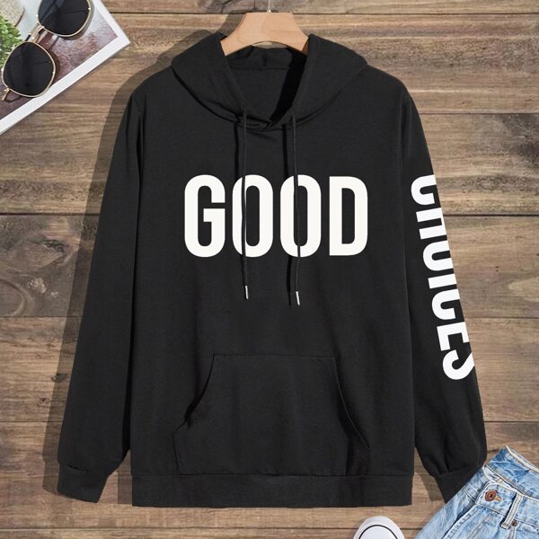 

Men Letter Graphic Drawstring Hoodie, Black