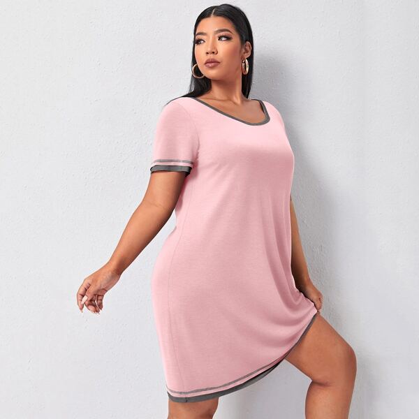 

Plus Contrast Binding Tee Dress, Pink