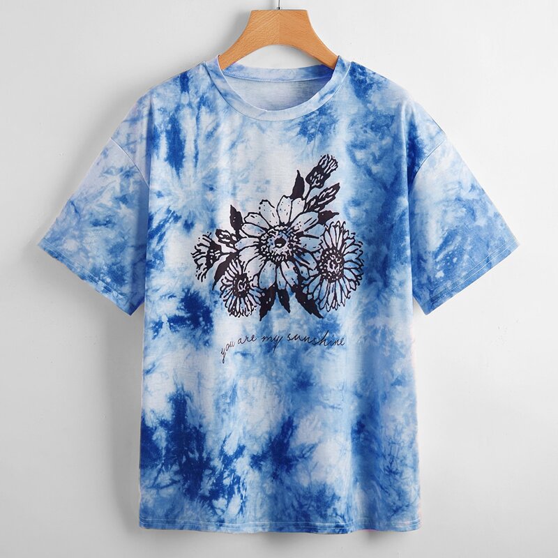 

Letter Sunflower Graphic Tie Dye Tee, Royal blue