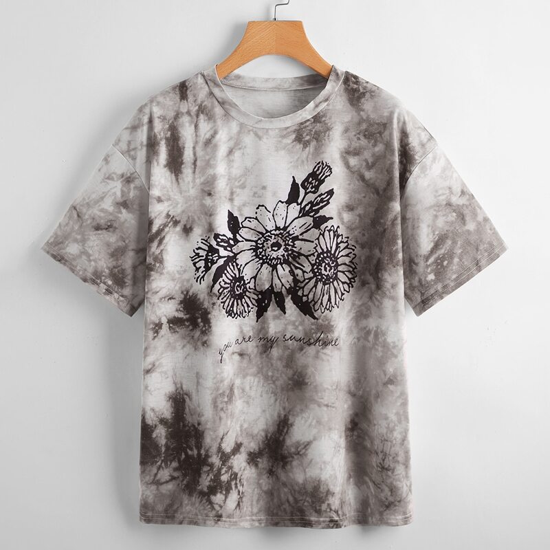 

Floral Print Tie Dye Tee, Multicolor