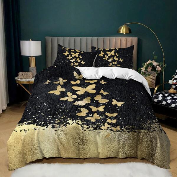 

Butterfly Print Duvet Cover Sets Without Filler, Black