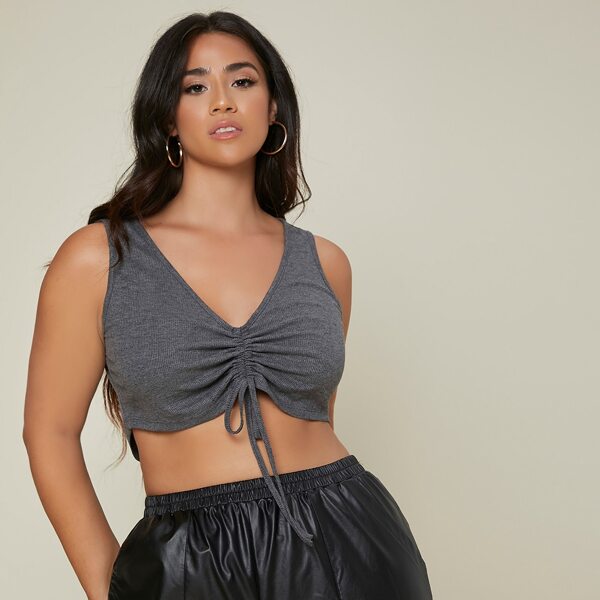 

Plus Ruched Bust Drawstring Crop Tank Top, Dark grey
